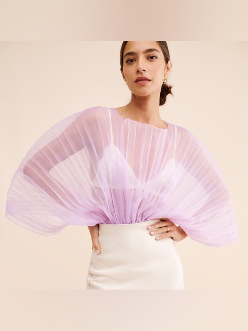 Andrea Iyamah Sombra Bodysuit M Lilac Pleated Organza Sculptural NWT Resortwear